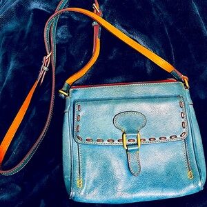 Dooney & Bourke Elegant Blue Crossbody Bag with Metallic Buckle